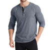 Men’s Retro Three-Button Color Block Sweater – Casual Cotton Blend Long Sleeve T-Shirt
