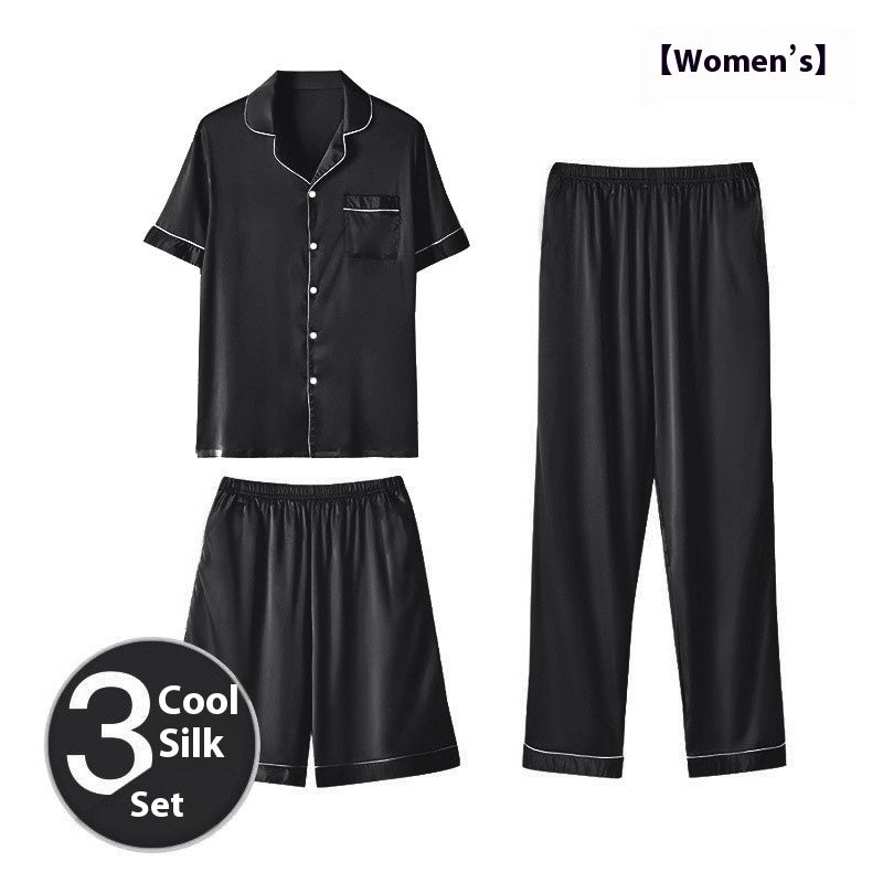 Men’s Ice Silk Homewear Three-Piece Suit – Lightweight Pajamas with Shorts and Trousers for Comfortable Relaxation