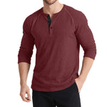 Men’s Retro Three-Button Color Block Sweater – Casual Cotton Blend Long Sleeve T-Shirt