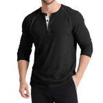 Men’s Retro Three-Button Color Block Sweater – Casual Cotton Blend Long Sleeve T-Shirt