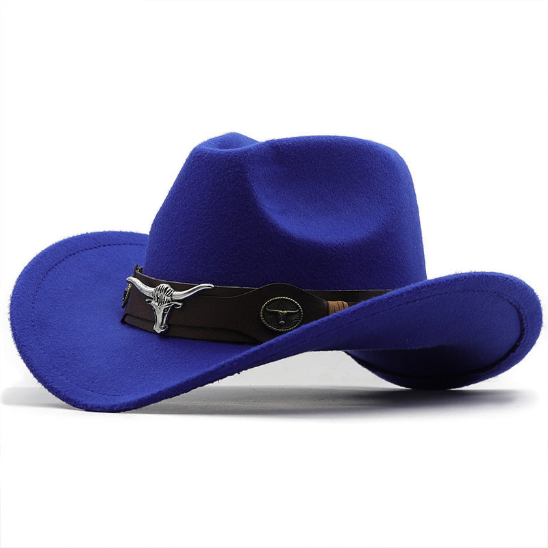 Fashion Woolen Western Denim Top Hat – Sun Protection Hat | Polyester, Stylish Outdoor Cap, Casual Streetwear, Adjustable M Size