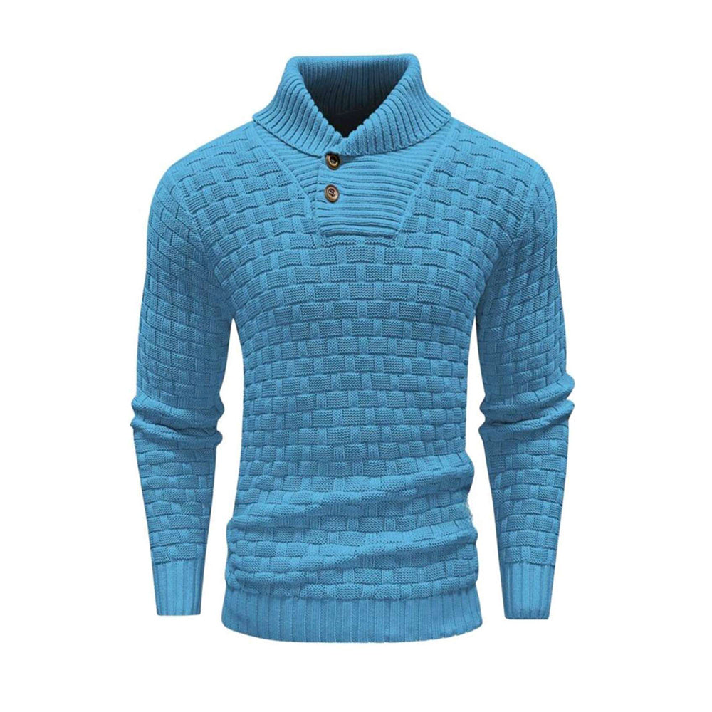 Men’s Slim Turtleneck Sweater – Button Design Pullover, Thick Solid Color Casual Fashion Top