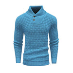 Men’s Slim Turtleneck Sweater – Button Design Pullover, Thick Solid Color Casual Fashion Top