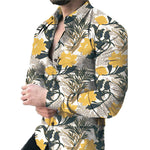 Men’s Casual Long Sleeve Floral Shirt – Lightweight Printed Cardigan Style Lapel Top for Daily Wear