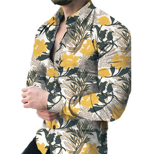 Men’s Casual Long Sleeve Floral Shirt – Lightweight Printed Cardigan Style Lapel Top for Daily Wear
