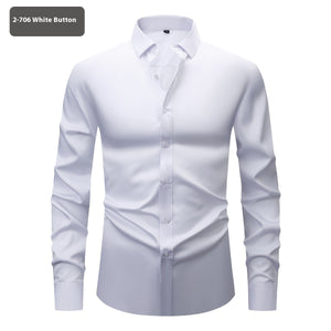 Men’s Long Sleeve Stretch Shirt – Fashionable Solid Color Loose Fit Top for Casual & Daily Wear