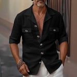 Men’s Linen Casual Shirt – Spring & Autumn Tailored Collar Button Pocket Top for Everyday Fashion