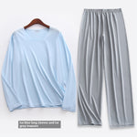 Men’s Ultra-Thin Long Sleeve Pajamas – Cropped Trousers Set for Spring and Summer, Lightweight and Comfortable
