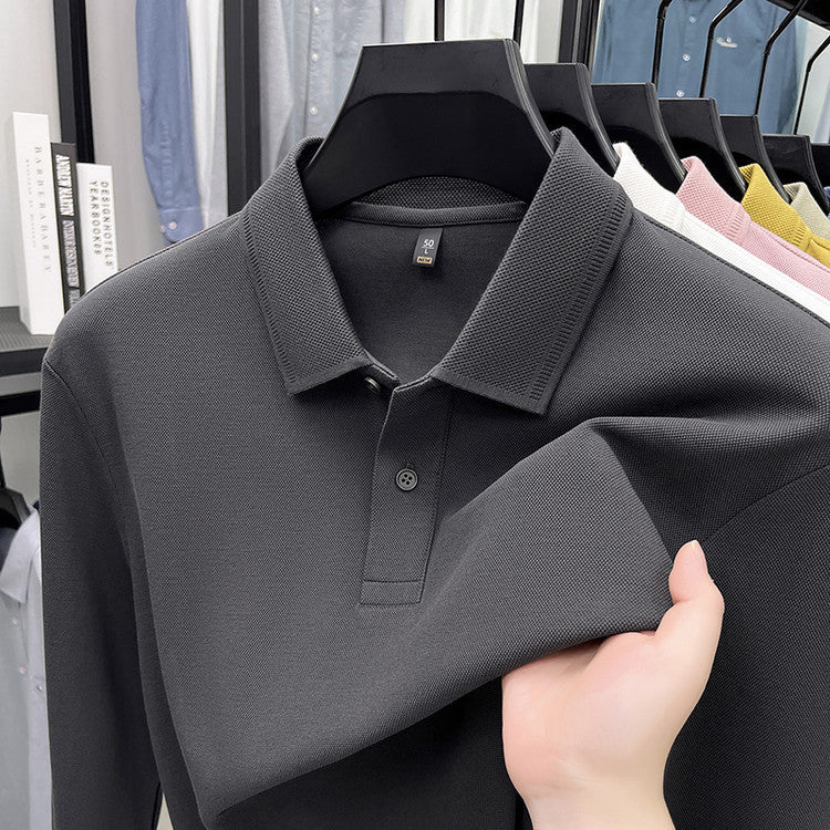 Mercerized Cotton Long-Sleeved Polo Shirt for Men – Breathable Casual Dad Style Top for Spring & Autumn