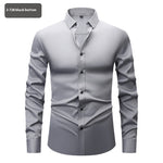 Men’s Long Sleeve Stretch Shirt – Fashionable Solid Color Loose Fit Top for Casual & Daily Wear