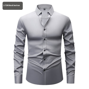 Men’s Long Sleeve Stretch Shirt – Fashionable Solid Color Loose Fit Top for Casual & Daily Wear