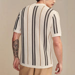 Men’s Hollow-out Knitted Polo Cardigan | Breathable Striped Short Sleeve Casual Shirt