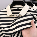 Men’s Lapel Jacquard Striped Shirt | Breathable Summer Business Casual Short Sleeve Top