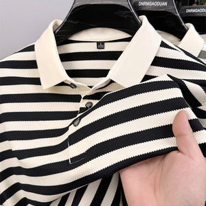 Men’s Lapel Jacquard Striped Shirt | Breathable Summer Business Casual Short Sleeve Top