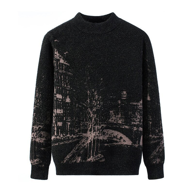 Men’s Autumn & Winter Round Neck Pullover – Thick Long Sleeve Slim Fit Korean Style Sweater
