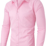 Men’s Full Elastic Long Sleeve Shirt – Simple Solid Color Stretch Cardigan for Daily Wear