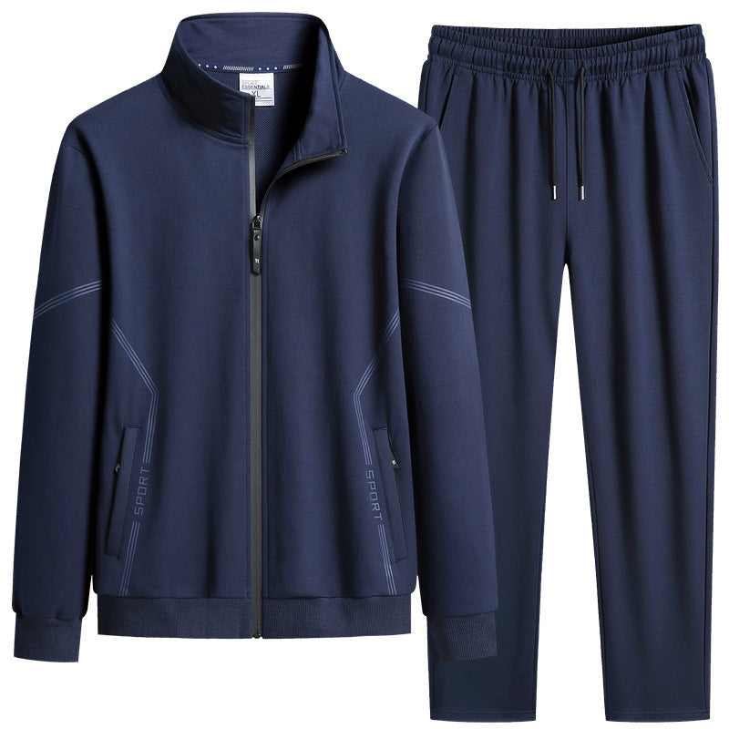 Men’s Fleece-Lined Two-Piece Sports Set – Thick Stand Collar Tracksuit for Autumn & Winter | Warm Cotton Leisure Outfit