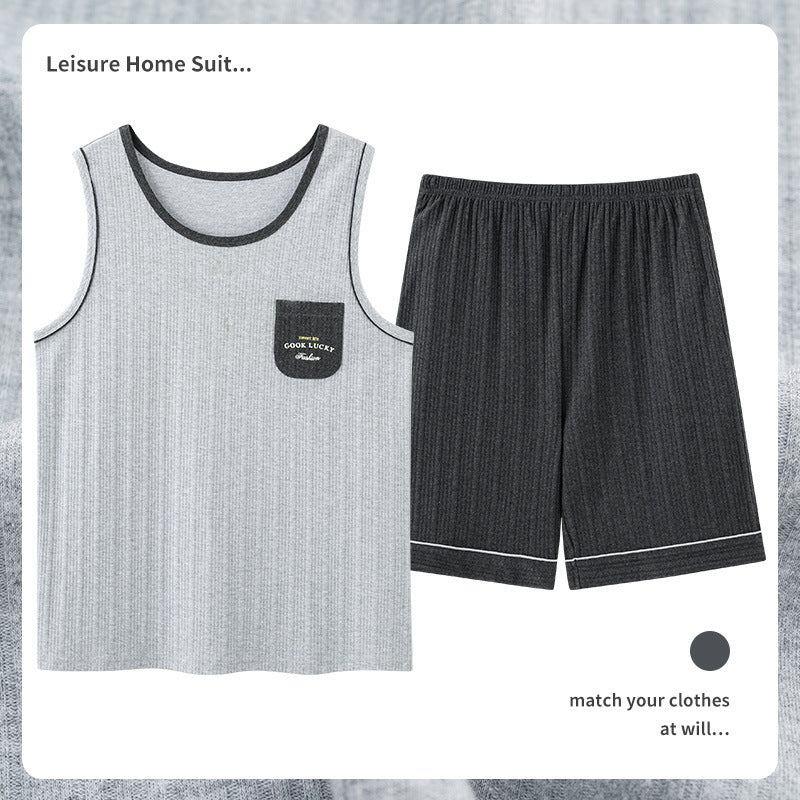 Men’s Cotton Sleeveless Pajamas – Sweat-Absorbent, Breathable Pullover | Casual Summer Homewear