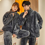 Plush Couple Thermal Zipper Suit – Thick Flannel Homewear Set for Men and Women
