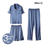 Men’s Ice Silk Homewear Three-Piece Suit – Lightweight Pajamas with Shorts and Trousers for Comfortable Relaxation