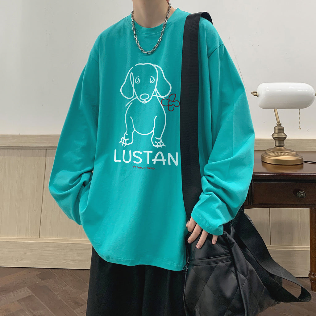 Cartoon Puppy Printed Long Sleeve T-shirt - Casual Loose Pullover for Autumn | Available in Multiple Colors
