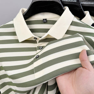 Men’s Lapel Jacquard Striped Shirt | Breathable Summer Business Casual Short Sleeve Top