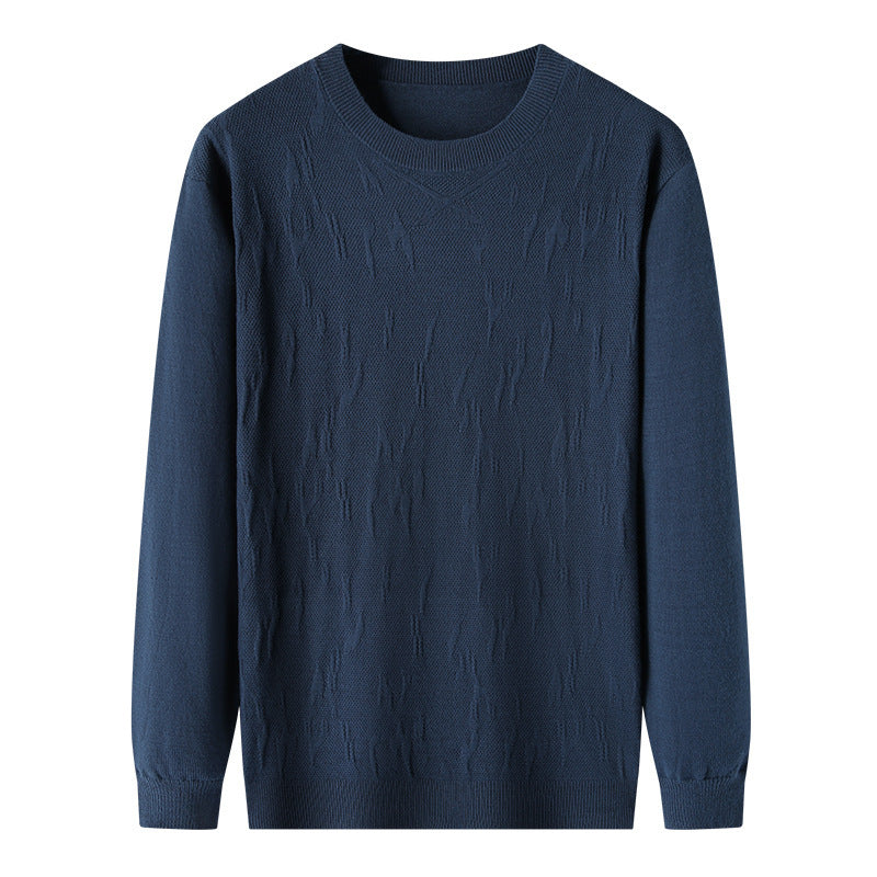 Spring & Autumn Men's Sweater – Loose Fit Solid Color Long Sleeve Pullover for Middle-aged Men