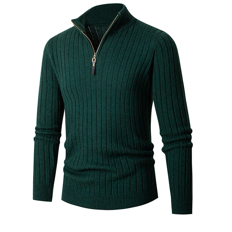 Men’s Half-Turtleneck Zip-Up Sweater – Slim Fit Long Sleeve Pullover Winter Fashion Top