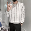 Men’s Niche Round Neck Slim-Fit Striped Sweater – Lightweight Corduroy Pullover for Casual Style