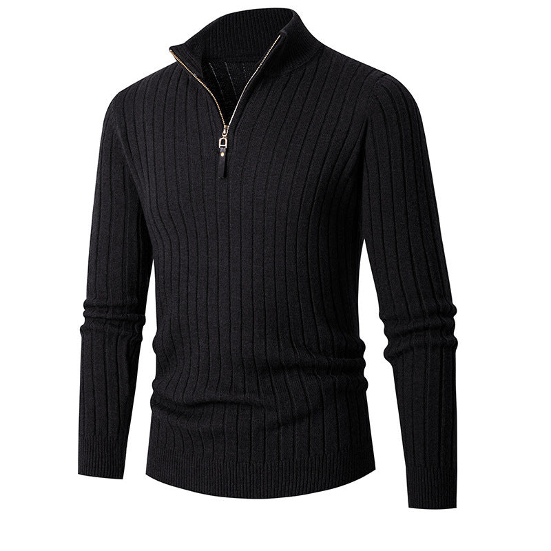Men’s Half-Turtleneck Zip-Up Sweater – Slim Fit Long Sleeve Pullover Winter Fashion Top