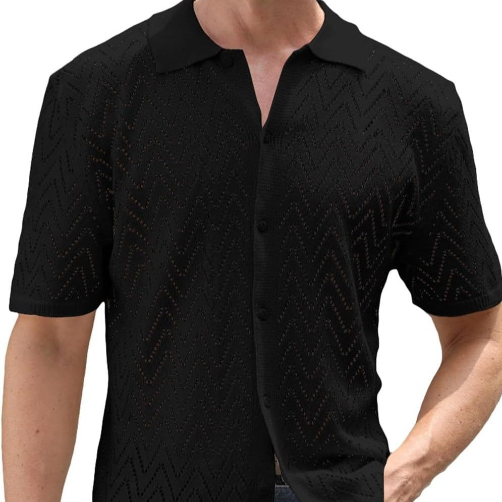 Men’s Summer Hollow Leisure Shirt – Lightweight Short Sleeve Non-Iron Casual Top in Multiple Colors
