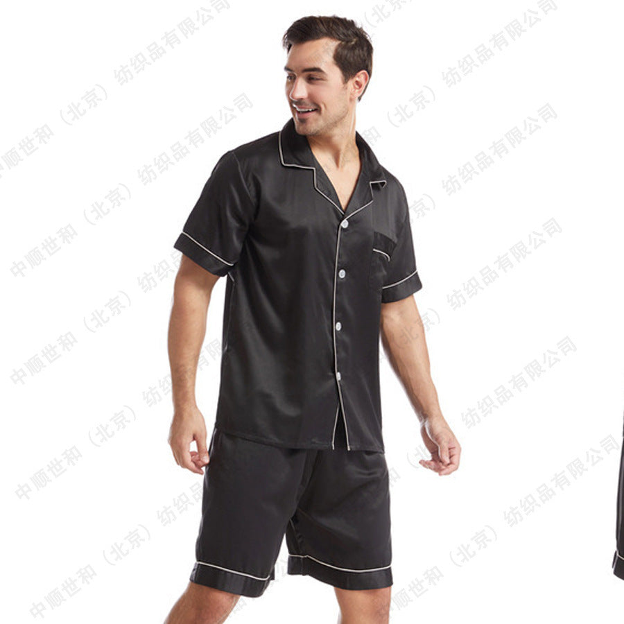 Men's Summer Satin Lapel Homewear Set – Thin Breathable Short-Sleeved Sleepwear Suit for Cool Comfort