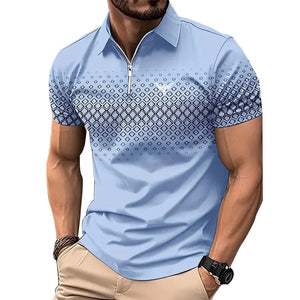 Men’s Summer Fashion Sports Short Sleeve – Stylish Striped Shirt with Zipper Design, Loose Fit Casual Top