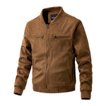 Men’s Suede Stand Collar Jacket – Casual Double Zipper Pocket Coat for Autumn & Daily Wear