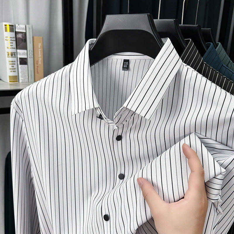 Men’s Spring & Autumn Vertical Striped Shirt – Casual Long Sleeve Cardigan Style for Daily Wear