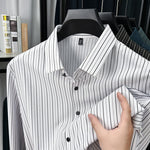 Men’s Spring & Autumn Vertical Striped Shirt – Casual Long Sleeve Cardigan Style for Daily Wear
