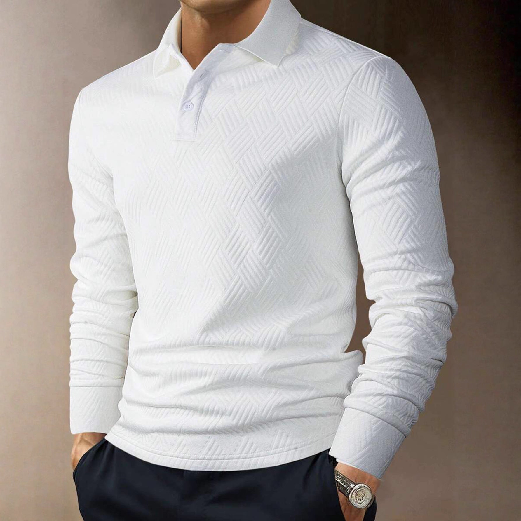 Men’s Solid Color Fashion Lapel Long Sleeve Polo Shirt – Loose Fit Daily Wear Top in Multiple Colors