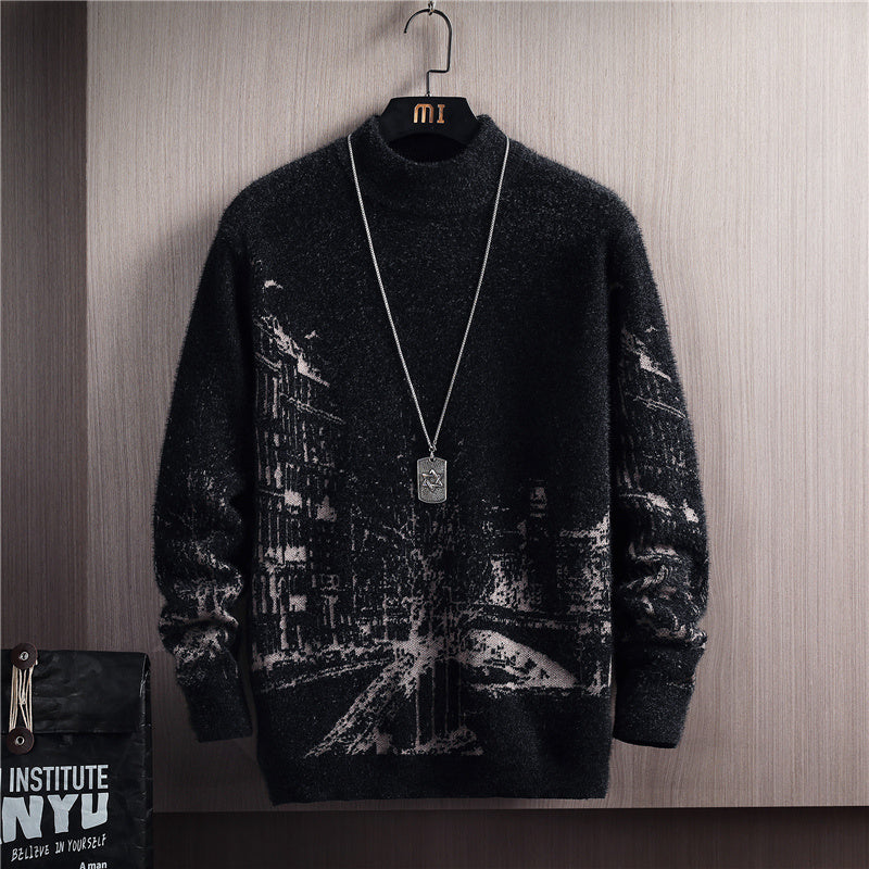 Men’s Autumn & Winter Round Neck Pullover – Thick Long Sleeve Slim Fit Korean Style Sweater