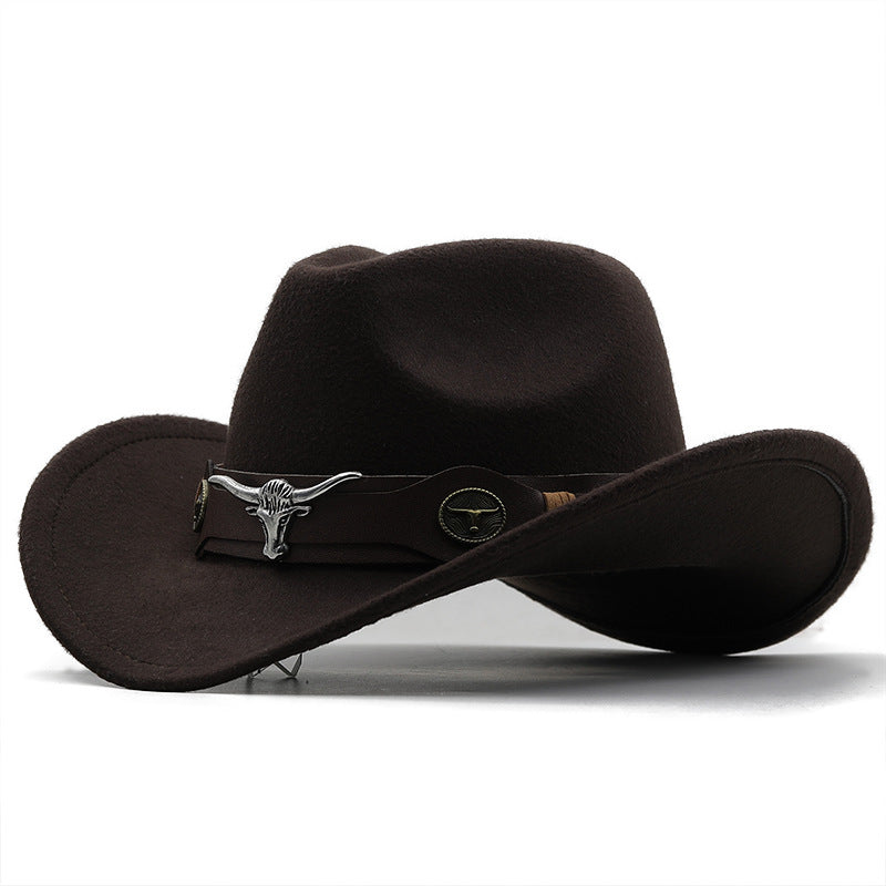 Fashion Woolen Western Denim Top Hat – Sun Protection Hat | Polyester, Stylish Outdoor Cap, Casual Streetwear, Adjustable M Size