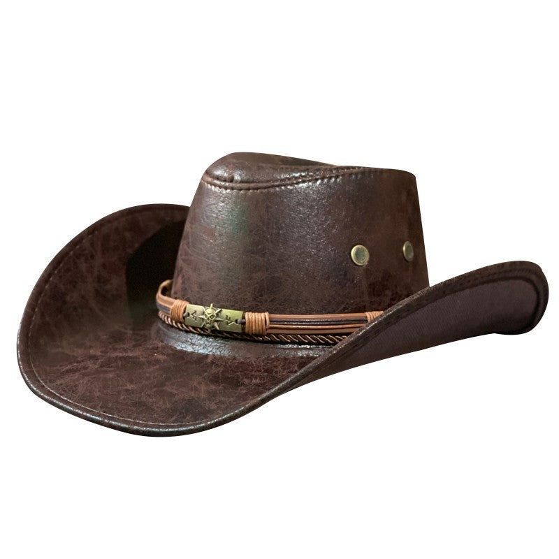Leather Retro Western Fedora Hat – Ethnic Style Denim Hat for Men & Women | Sunshade, Breathable, Summer Hat