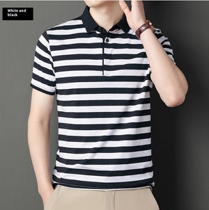 Summer Men’s Cotton Ice Silk Polo T-shirt – Striped Short Sleeve Youth Undershirt for Daily Wear