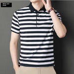 Summer Men’s Cotton Ice Silk Polo T-shirt – Striped Short Sleeve Youth Undershirt for Daily Wear