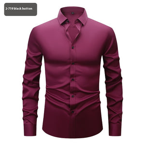 Men’s Long Sleeve Stretch Shirt – Fashionable Solid Color Loose Fit Top for Casual & Daily Wear