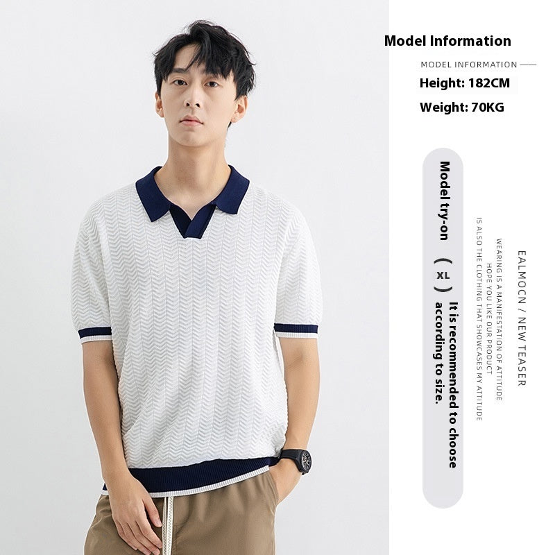 Men’s Ice Silk Polo Shirt | High-End Short Sleeve Striped T-shirt for Cool Summer Comfort