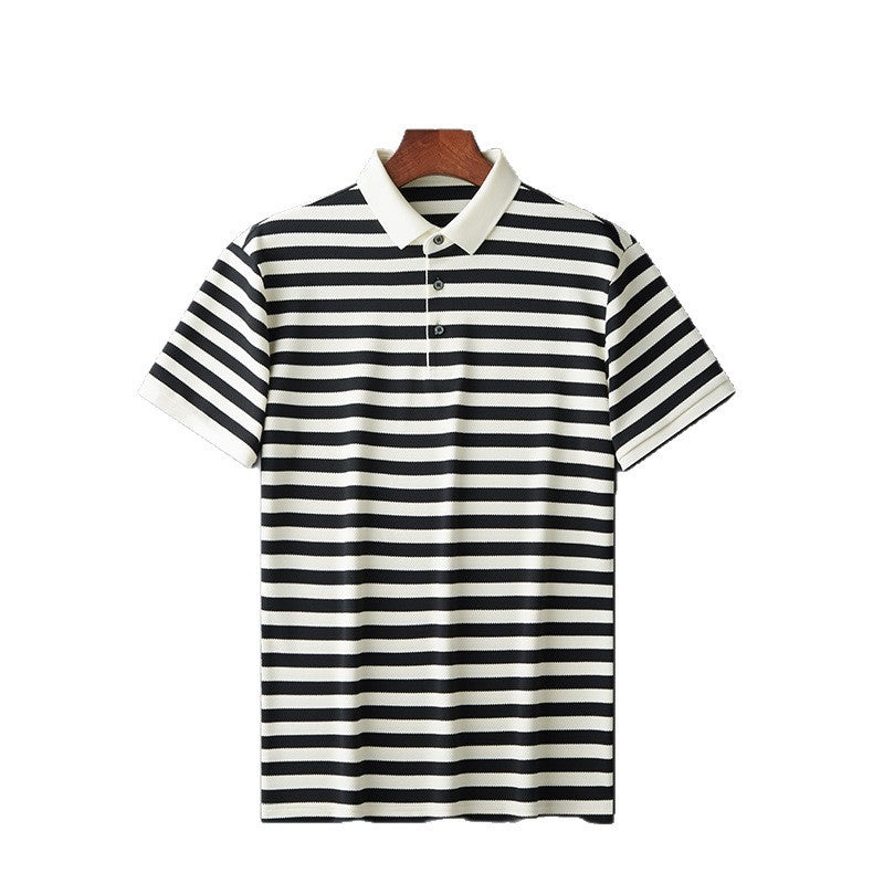 Men’s Lapel Jacquard Striped Shirt | Breathable Summer Business Casual Short Sleeve Top