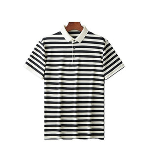 Men’s Lapel Jacquard Striped Shirt | Breathable Summer Business Casual Short Sleeve Top