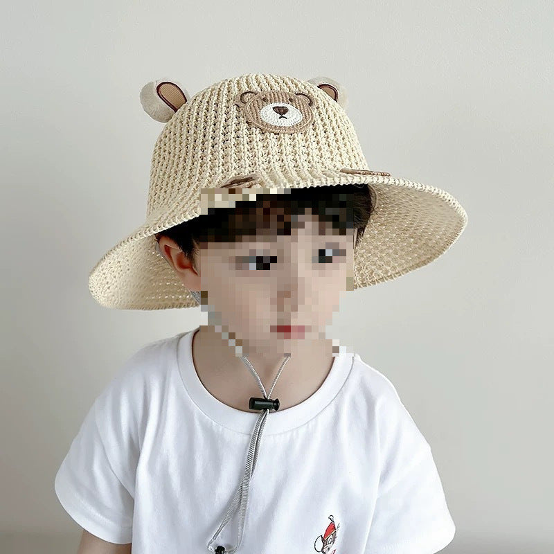 Bear Sun-Proof Straw Hat – Cute Baby Travel Sun Hat for Boys & Girls | Breathable, Windproof, Summer Sun Protection