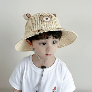 Bear Sun-Proof Straw Hat – Cute Baby Travel Sun Hat for Boys & Girls | Breathable, Windproof, Summer Sun Protection