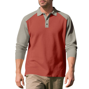 Golf Lapel Long Sleeve T-Shirt for Men – Comfortable Color Block Bottoming Shirt
