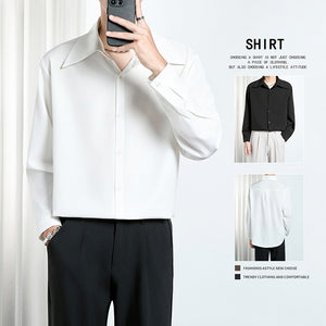 Korean Style Men’s Loose Trendy Shirt – High-End Draping Non-Ironing Polyester Top for Teenagers